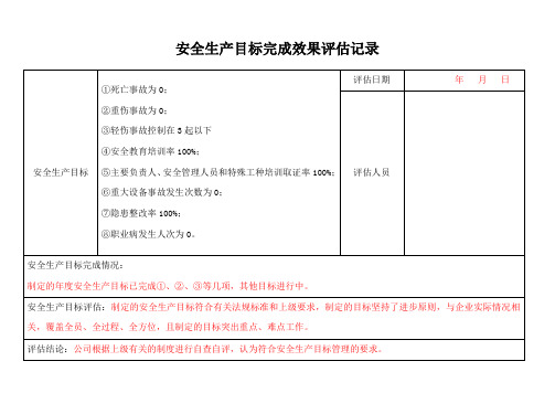 安全生产目标完成效果评估记录、修改记录