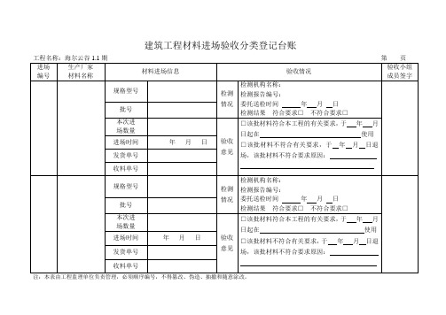 建筑工程材料进场验收分类登记台账