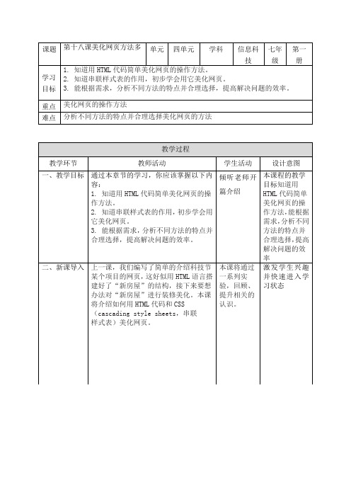 义务教育版(2024)七年级上册信息技术第十八课《美化网页方法多》教案