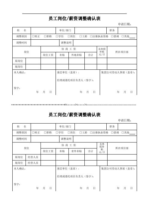 岗位工资调整表