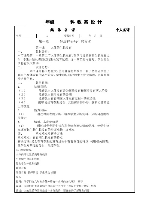 初一健康教育教案