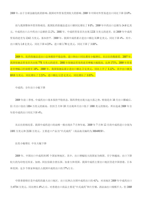 2009年我国中成药、保健品进出口分析