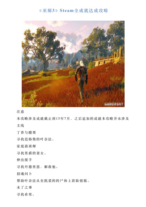 《巫师3》Steam全成就达成攻略