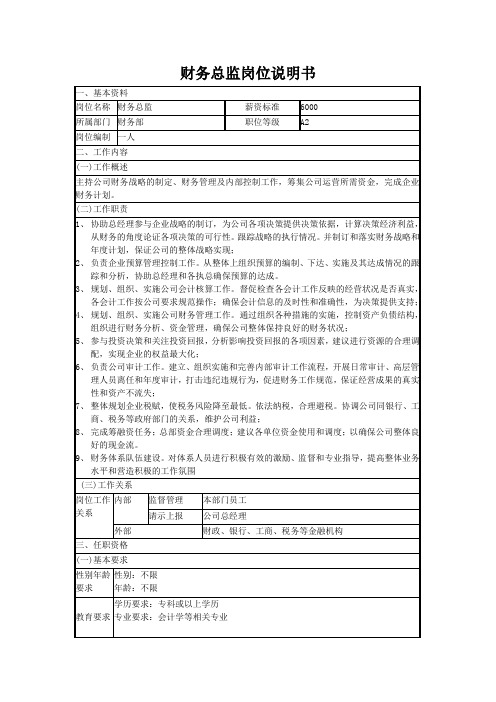 财务总监岗位说明书