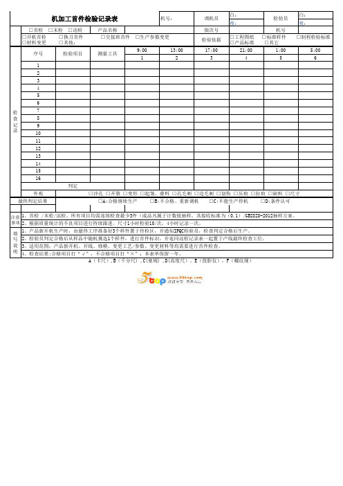 机加工首件检验记录表