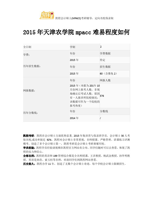 2015年天津农学院mpacc难易程度如何