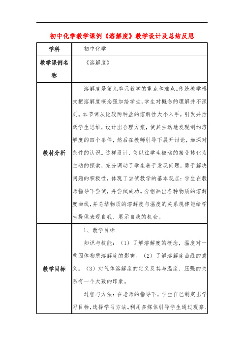 初中化学教学课例《溶解度》课程思政核心素养教学设计及总结反思