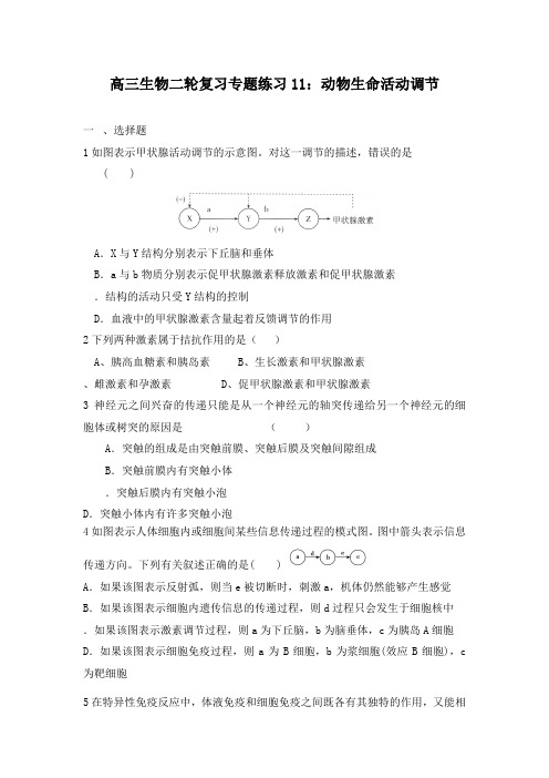 最新高三生物二轮复习专题训练11动物生命活动调节及答案