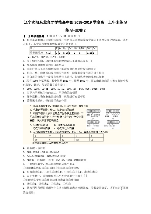 辽宁沈阳东北育才学校高中部2018-2019学度高一上年末练习练习-生物2