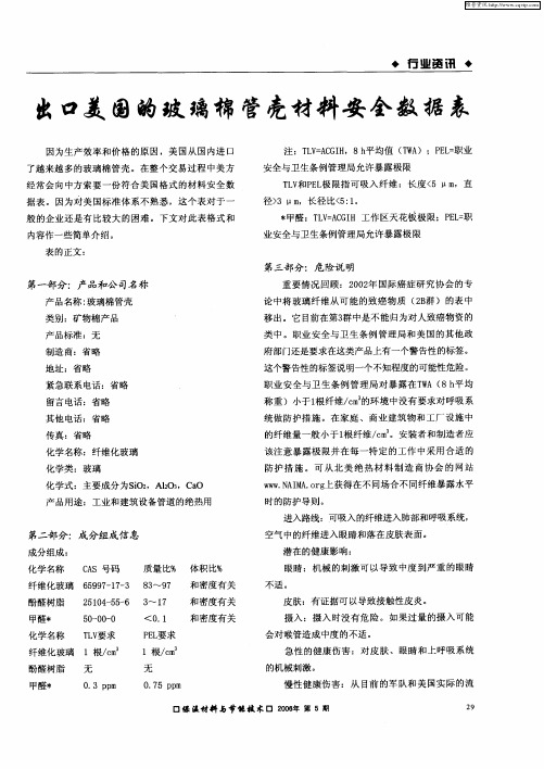 出口美国的玻璃棉管壳材料安全数据表