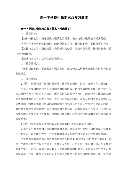 高一下学期生物期末总复习教案