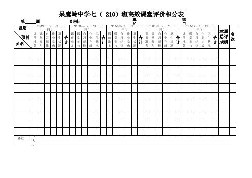 高效课堂小组组内课堂评价积分表