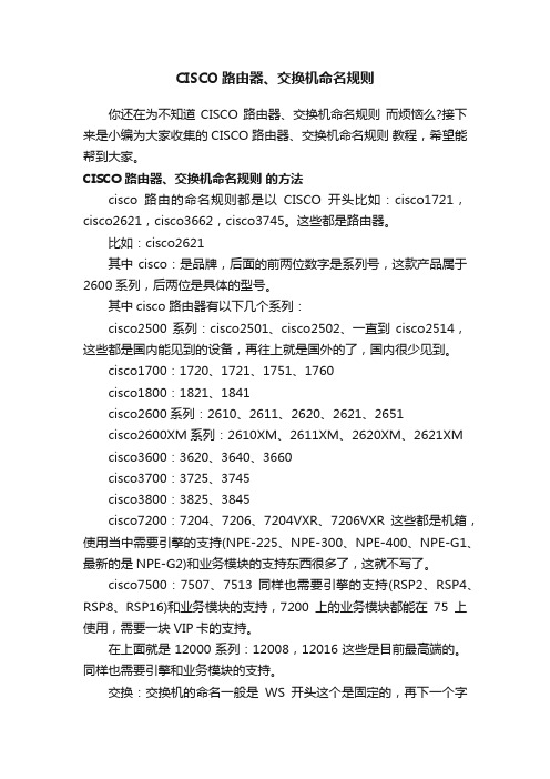 CISCO路由器、交换机命名规则