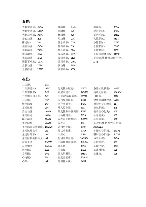 超声常用英文缩写