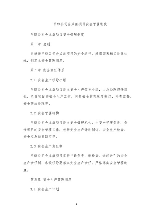 甲醇公司合成氨项目安全管理制度