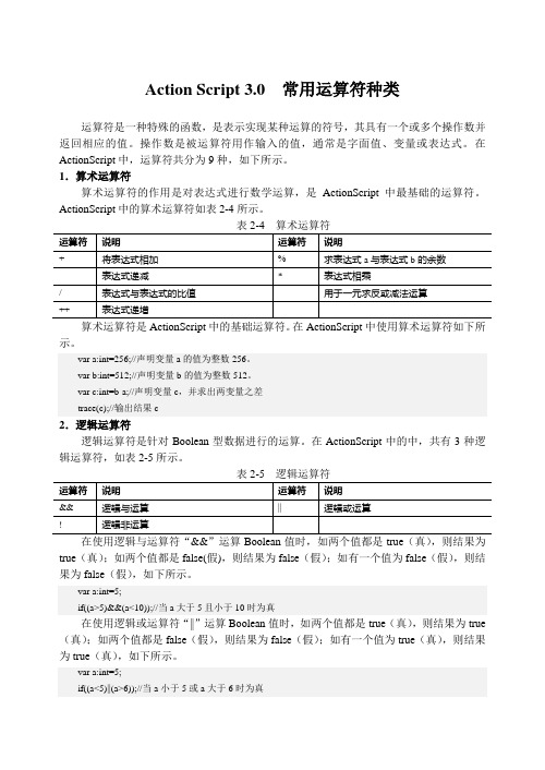 Action Script 3.0  常用运算符种类