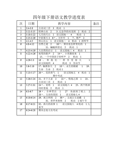 四年级下册教学进度