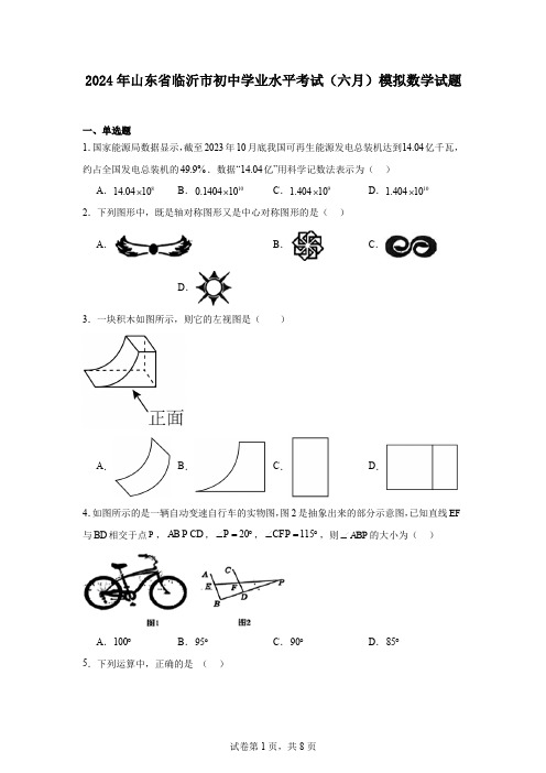 2024年山东省临沂市初中学业水平考试(六月)模拟数学试题