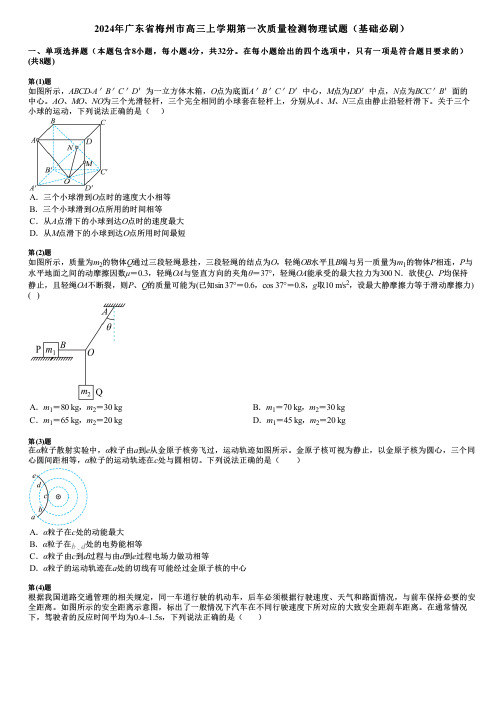 2024年广东省梅州市高三上学期第一次质量检测物理试题(基础必刷)