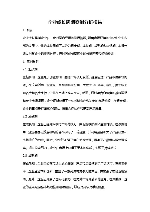 企业成长周期案例分析报告