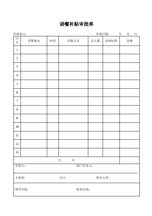 误餐费报销单