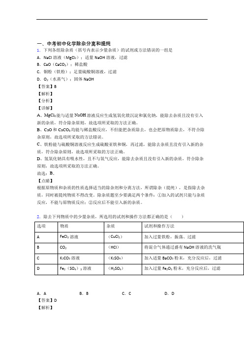 备战中考化学复习除杂分离和提纯专项易错题附详细答案