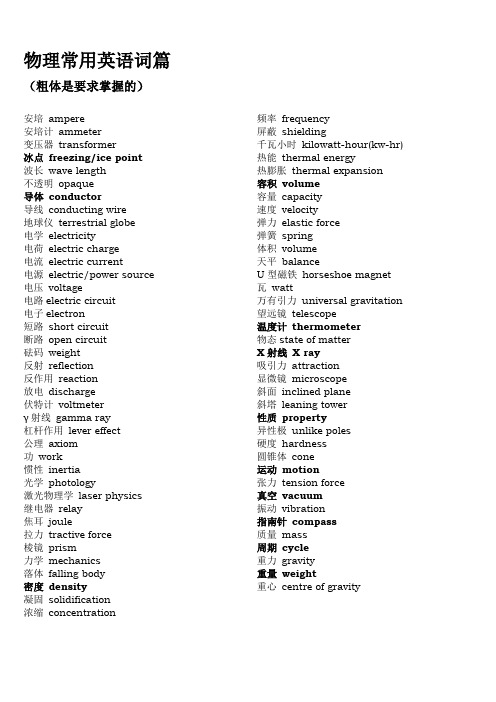 物理与化学常用英语词汇