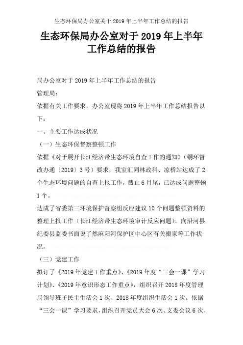 生态环保局办公室关于2019年上半年工作总结的报告