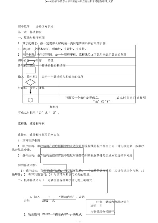 (word版)高中数学必修三所有知识点总结和常考题型练习,文档