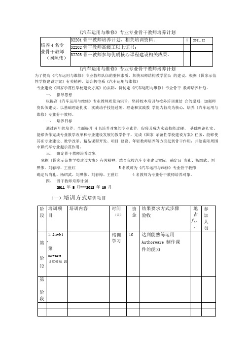 汽车运用与维修业骨干教师培养计划