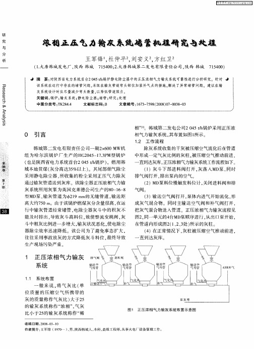 浓相正压气力输灰系统堵管机理研究与处理