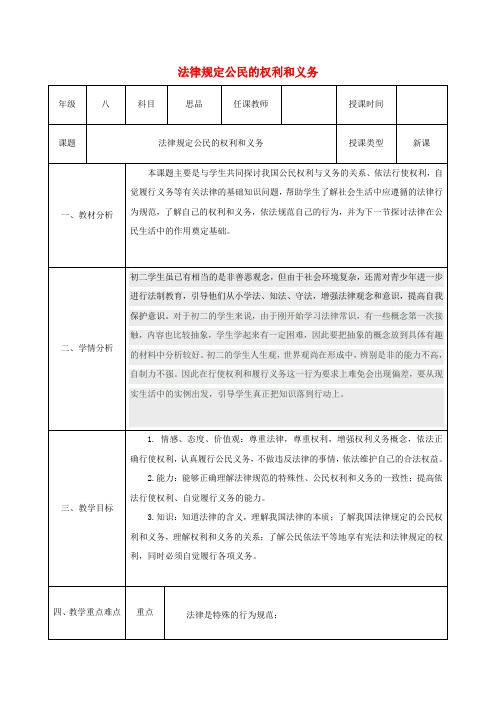 八年级政治上册我们依法享有人身权财产第七课法律保护我们的权利第1框法律规定公民的权利和义务教案