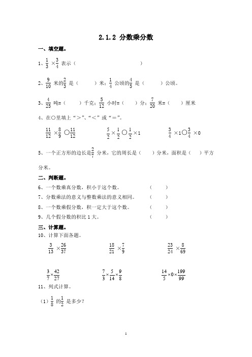 2.1.2 分数乘分数及答案