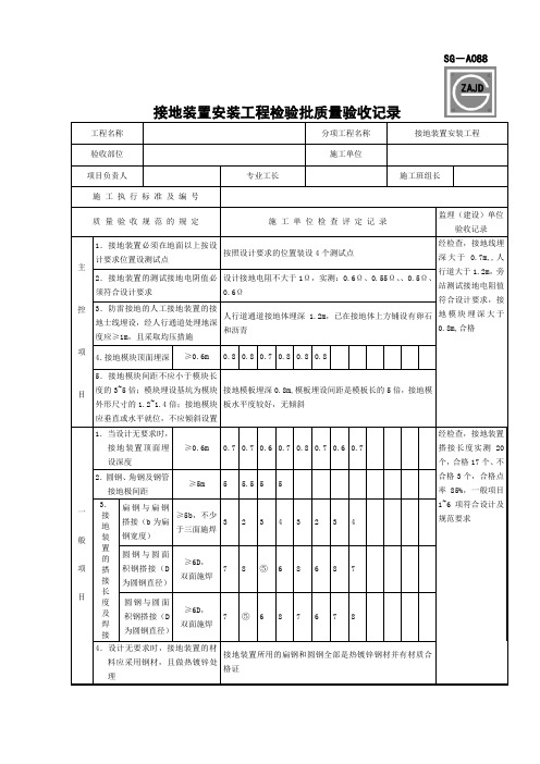 SG-A088接地装置安装工程检验批质量验收记录