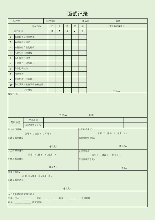 面试记录表最新