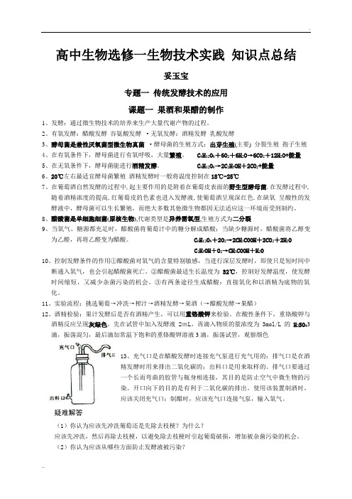 高中生物选修一生物技术实践 知识点总结