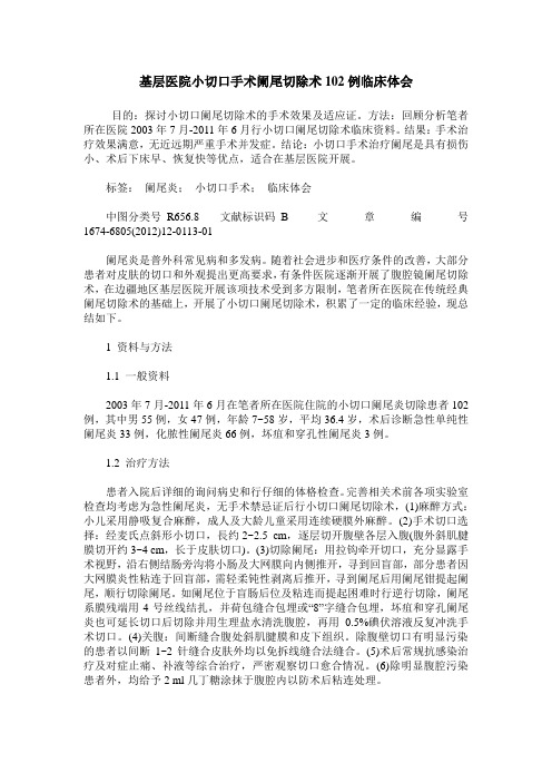 基层医院小切口手术阑尾切除术102例临床体会