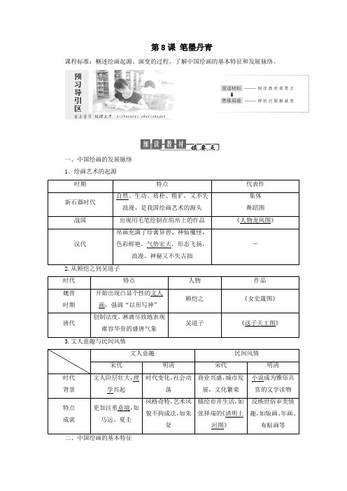 2018_2019学年高中历史第二单元中国古代文艺长廊第8课笔墨丹青教案(含解析)岳麓版必修3