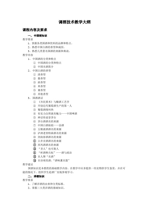 调酒技术教学大纲