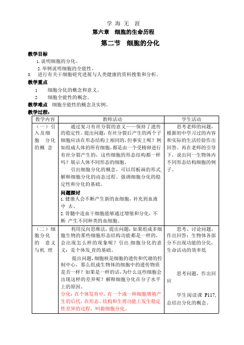 人教高中生物必修1教案： 6.2 细胞的分化 2.pptx