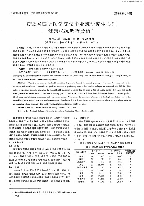 安徽省四所医学院校毕业班研究生心理健康状况调查分析