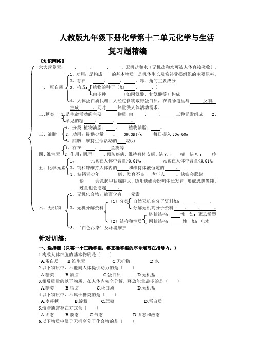 人教版九年级下册化学第十二单元化学与生活复习题精编