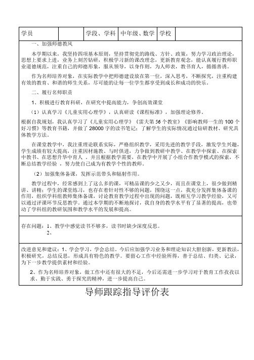 导师跟踪指导评价表