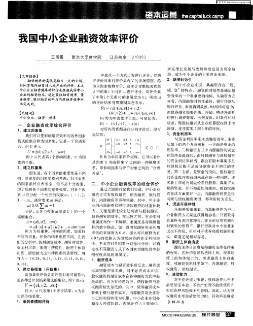 我国中小企业融资效率评价