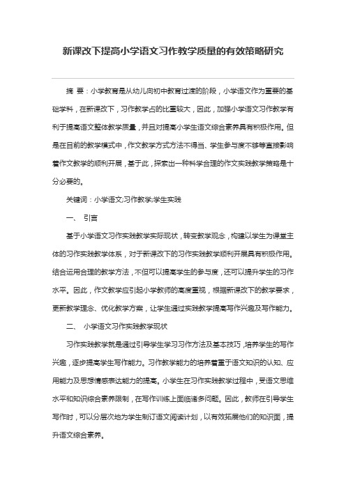 新课改下提高小学语文习作教学质量的有效策略研究