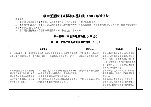 等级医院评审(三级中医评审标准)：三级中医医院评审标准实施细则(2012年试评版)