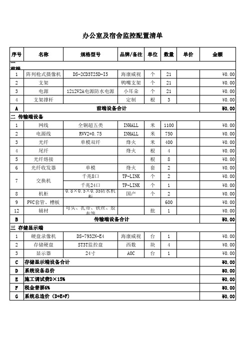 安防监控报价清单