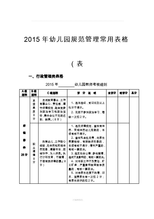 幼儿园规范管理常用表格