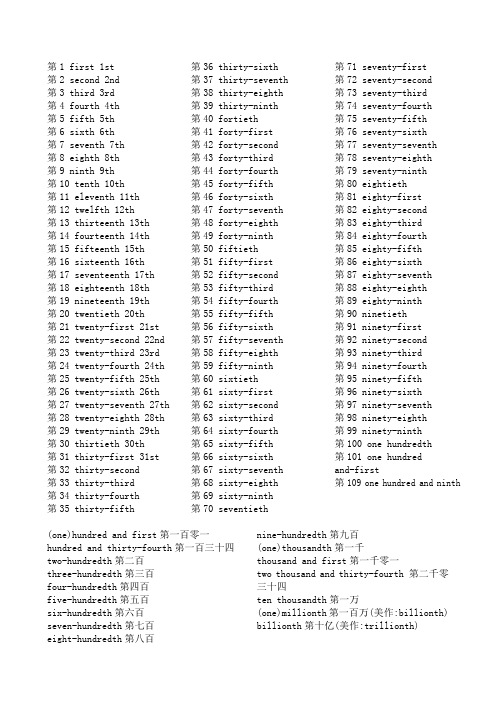 1到100的序数词和基数词