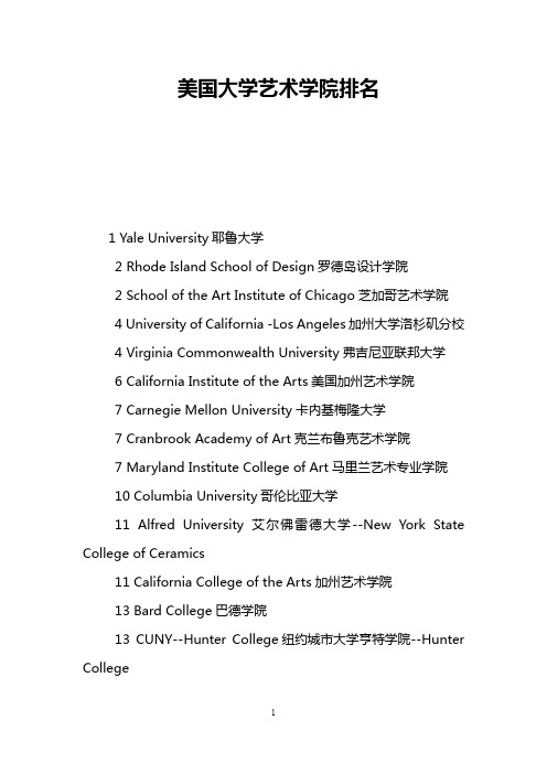 美国大学艺术学院排名